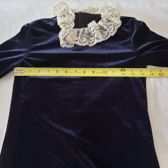 Mademoiselle Charlotte Navy Velvet Dress Ivory Lace Collar Cuffs Girls Sz 10 - Picture 10 of 11